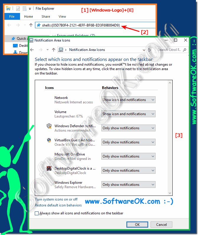 Info area Symbols of the Windows 10 Taskbar classic customize!