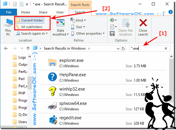 Search without subfolders in the Windows-10 File Explorer!