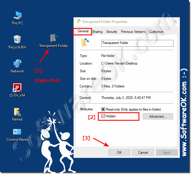 Set files to status hidden on Windows 10 Transparent Folder!