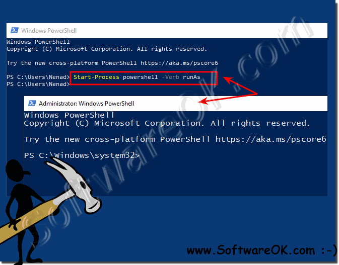 Switch from normal mode to administrator mode in PowerShell!