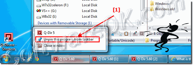 unpin programs from Windows-7 Taskbar (detach, remove)