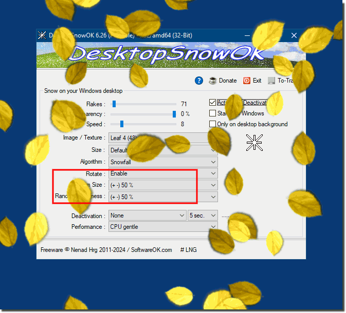 Drop beautiful leaves or flowers randomly on Windows desktop!