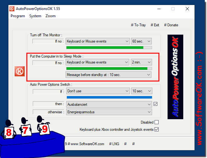 If you do not do anything on your PC, switch to standby mode as soon as possible!