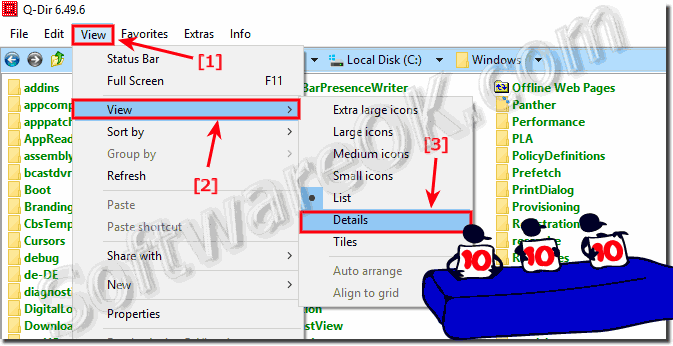 Change the list view to details In Q-Dir on Windows-10!