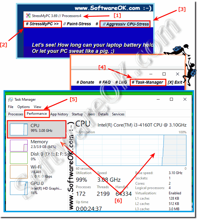 See the full load on the new CPU and watch it in the Windows 10 Task Manager!