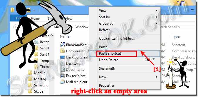 Paste shortcut to Explorer share-with context menu (Windows 7,9,8.1, XP)