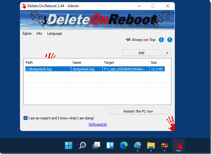 Delete files and folders at restart of MS Windows 11 OS