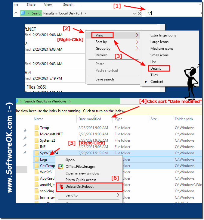 Sort by date and delete at MS Windows restart!