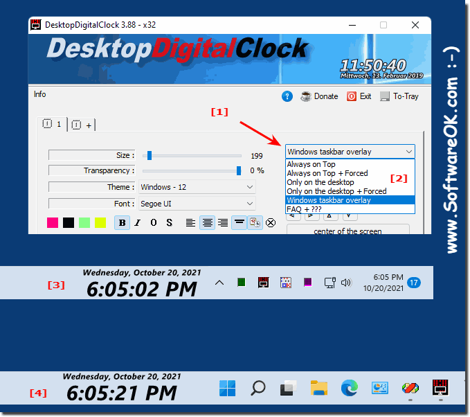 The desktop clock as a taskbar overlay on all MS Windows OS!