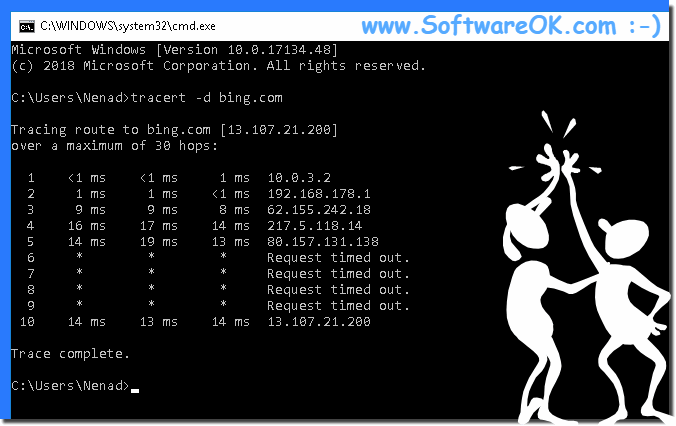 Tracert.exe on Windows to bing.com!