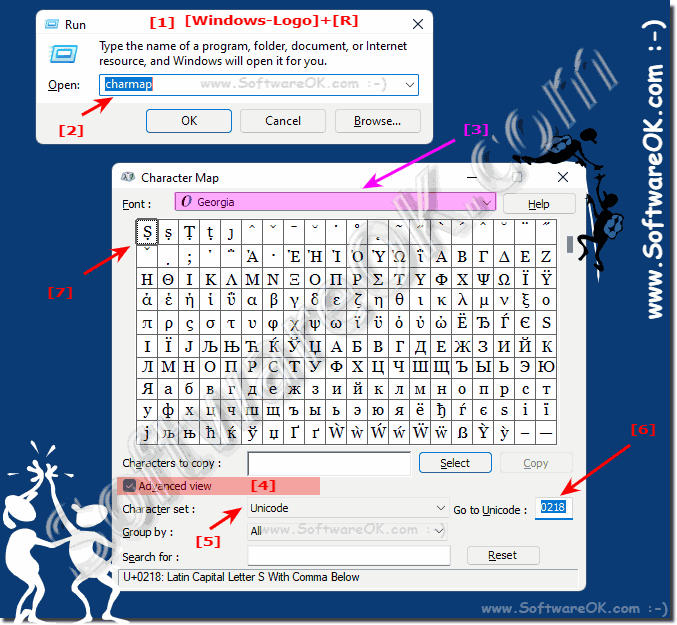 Search in the character table for Unicode characters!