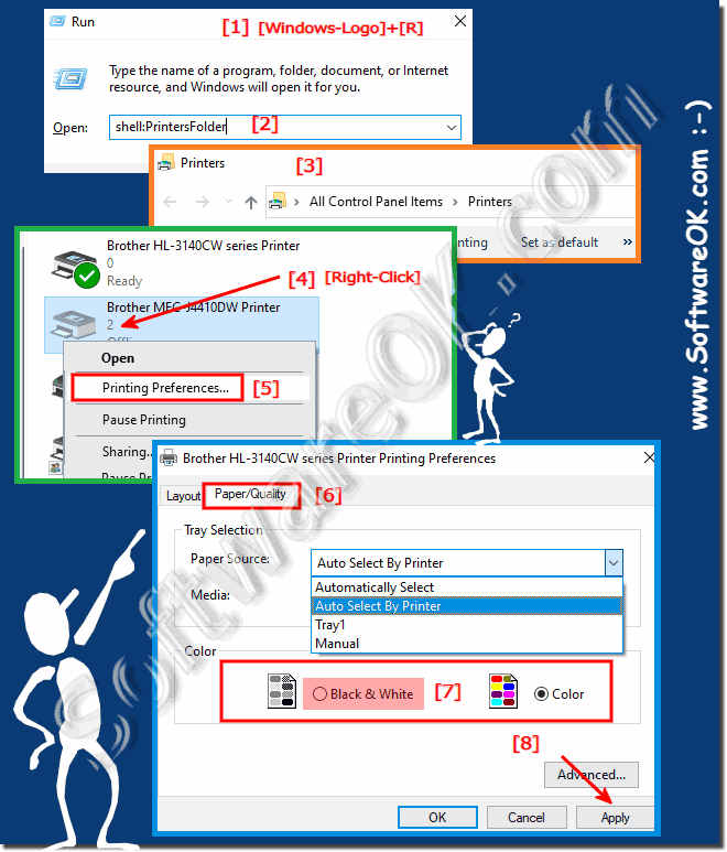 Switch from color print to black and white printing under MS Windows OS!