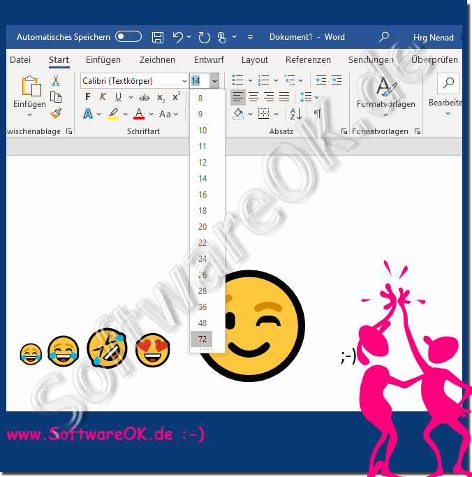 Change the size of smileys in MS Office Word!