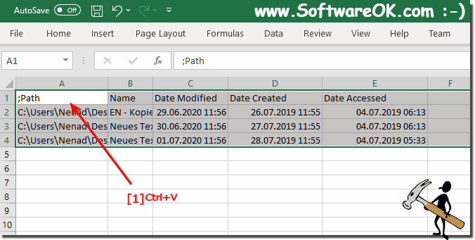 file times via clipboard to in Excel!