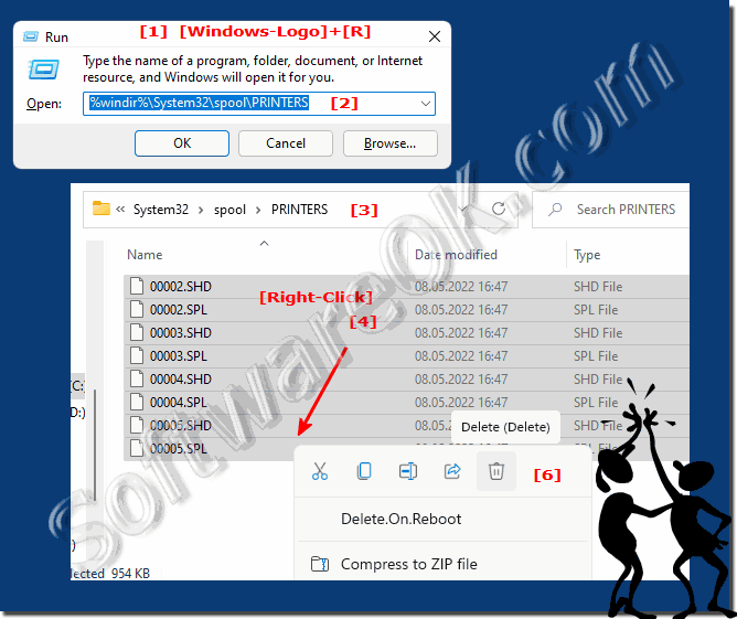 Check the printer queue folder in Explorer?