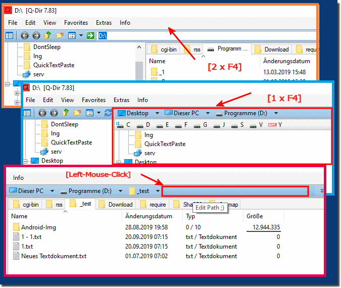 Edit the folder path in the new address bar on all Windows OS!
