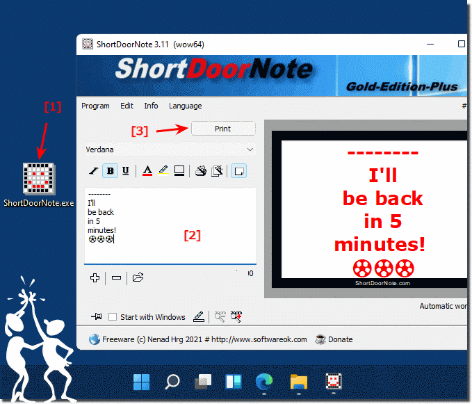 Easy create the short door notes under all MS Windows 11 OS!
