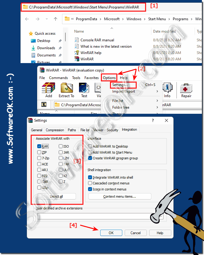 How can I prevent winrar from opening the ZIP and CAB files?