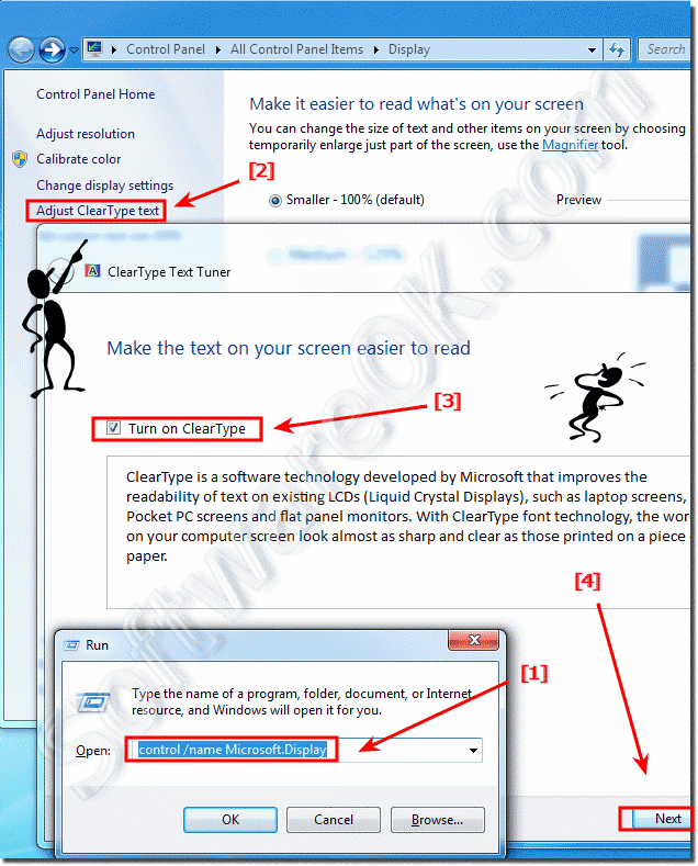 Improve the readability of text in windows-7 via Clear-Type settings!