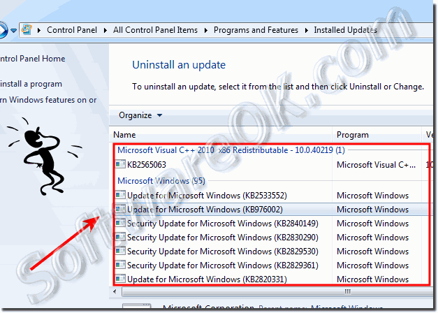 Programs and Features - Installed Updates in Windows-7