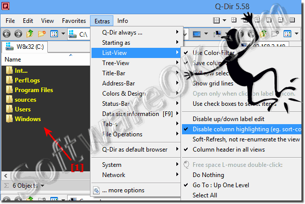 The File manager Quad-Explorer Q-Dir with column highlighting in Windows-7
