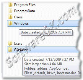 Windows Seven whit and whitout folder size tool-tip