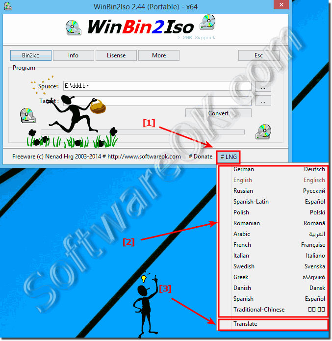 Translate or Switch the Language in Win-BIN-To-ISO!