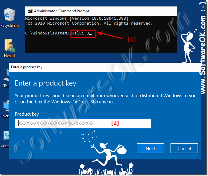 Change the Product-Key via cmd slui 3 in windows 10!