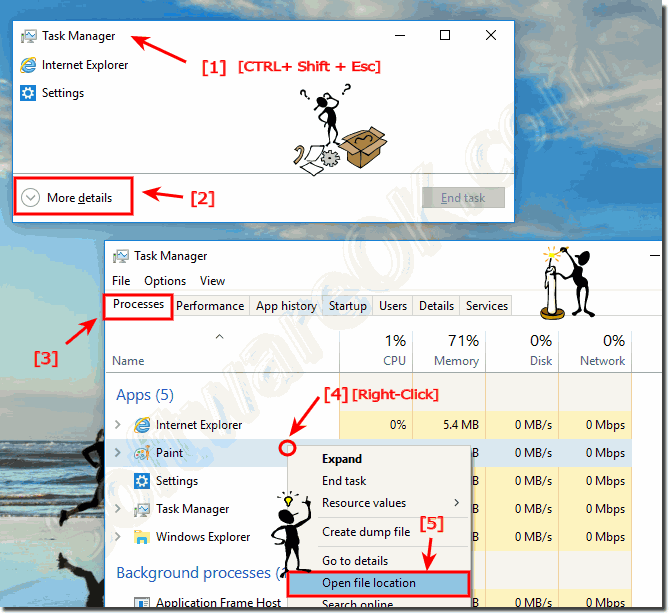 Open the location of an Program in Windows-10 via the Task-Manager!