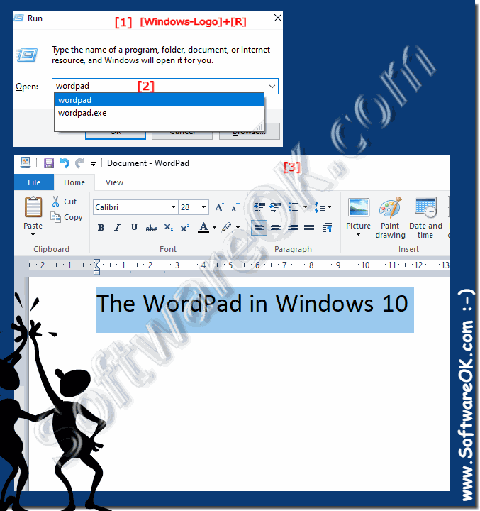 Run the WordPad via run-dialog in windows-10!