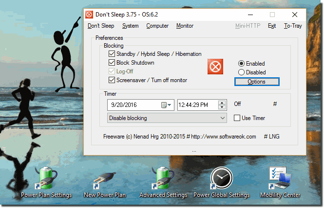 Temporally  disable sleep mode in Windows 10!