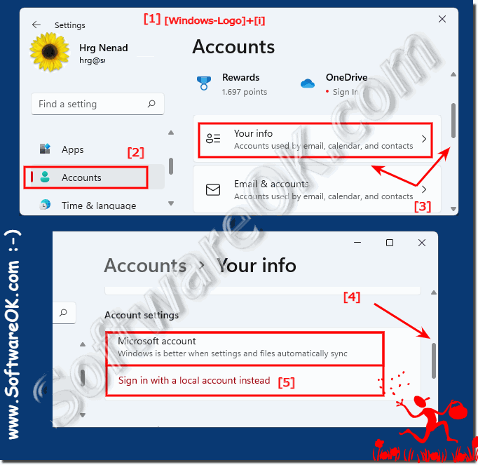 In Windows 11 Microsoft account to local user account!