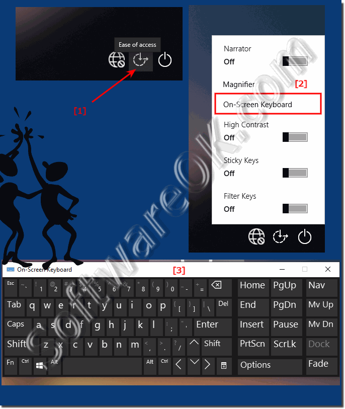 On screen keyboard at logon Windows 10 log in without keyboard!