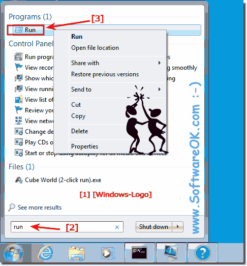 Windows-7 Run-Dialog via Windows Start!