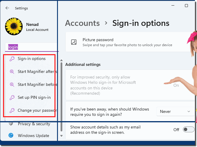 The password ergo login  settings on new Windows OS!