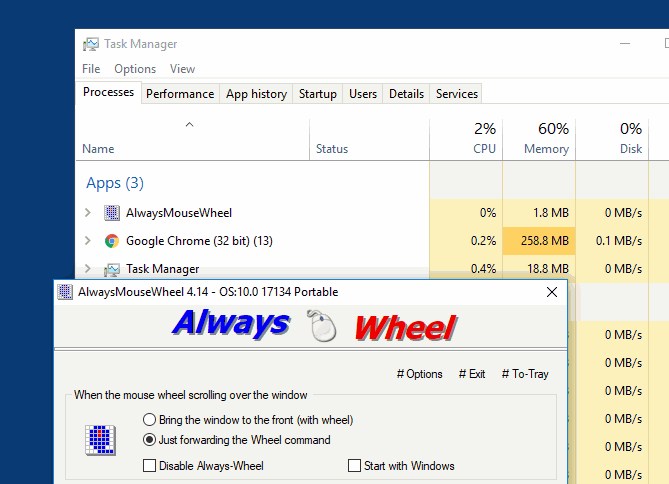 Improved mouse wheel and little load on the CPU or resources!