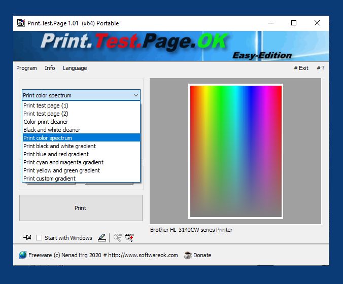 how to print test page windows 10