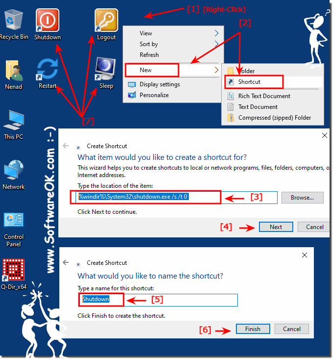 Shut down, restart, in the Start and on Windows Desktop!