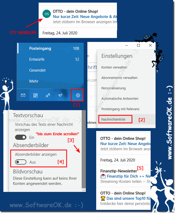 Windows 10 Mail turn off round circle logos / profile pictures!