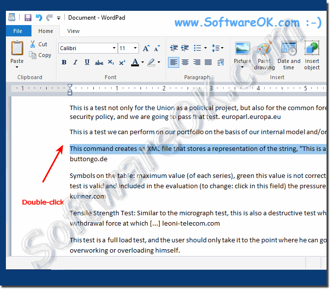 Selecting only one line in the Windows 10 Word document!