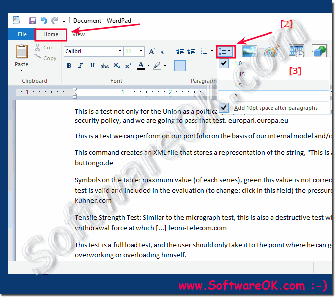 Set the line spacing in WordPad on Windows 10!