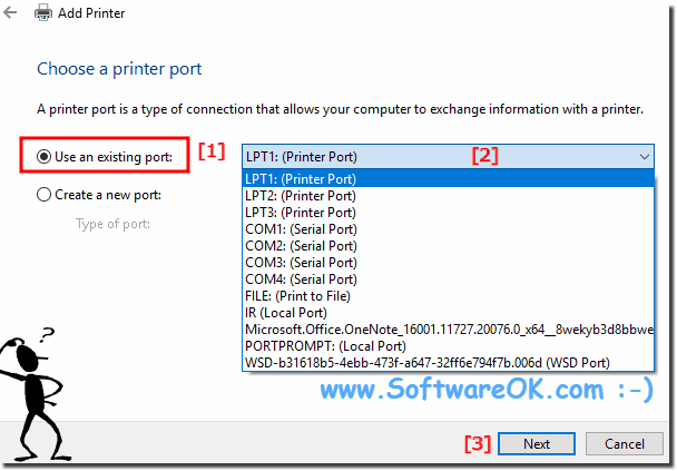 Choose a printer port for old printers setup on Windows-10!