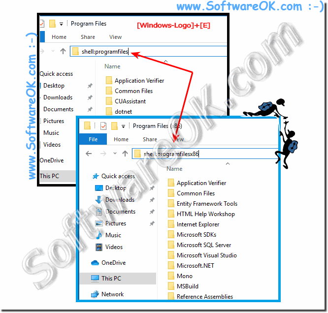 Windows 10 cmd shell:programfilesx86 and shell:programfiles!