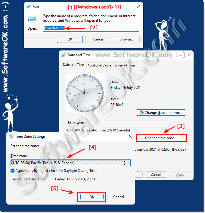 Time zone settings on MS Windows 11 OS