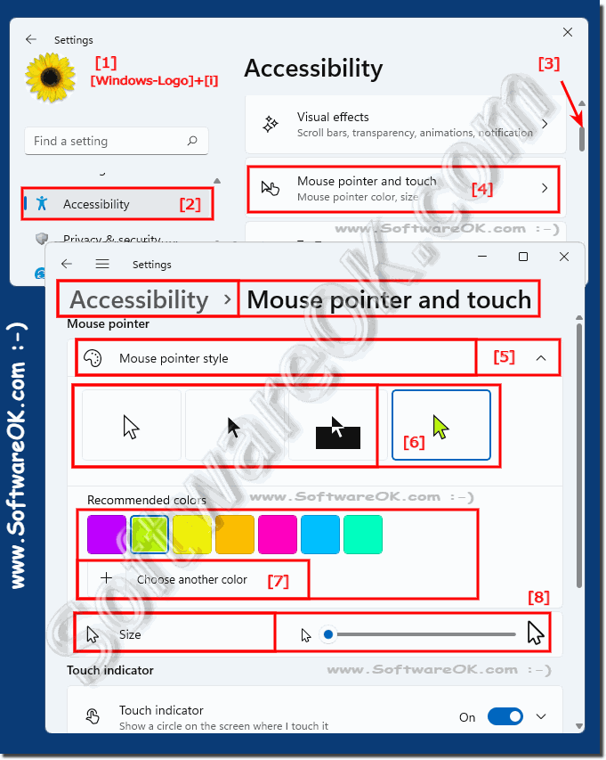 Change the size and style of the mouse pointer under Windows 11!