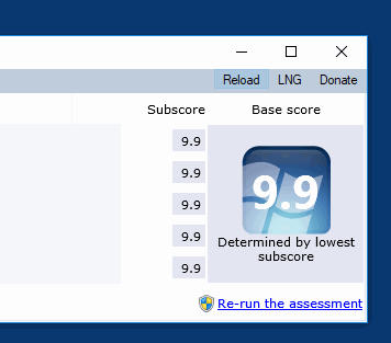 Windows Experience Index reading, recalculate