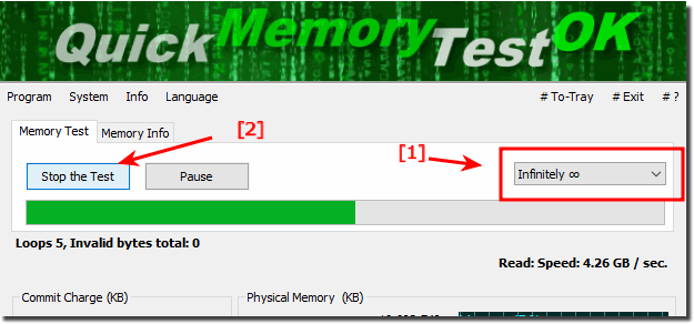Start Long-Term Memory RAM-Test and wait for incorrect accesses!