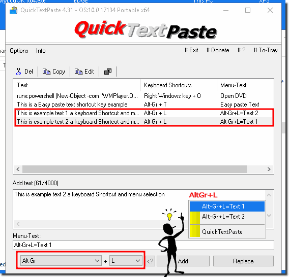 Easy paste text shortcut key examples!