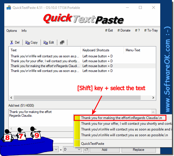 Quickly changing texts in Quick-Text-Paste via menu!