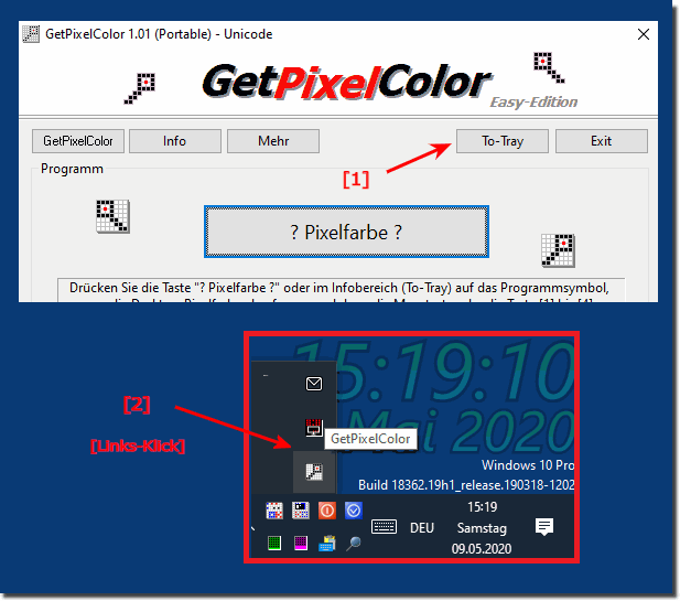 Query of the RGBA or HLS color value via the information area of ​​the taskbar!